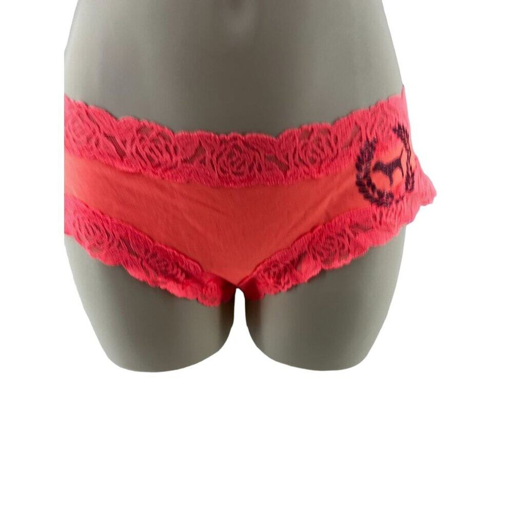 PINK Victoria's Secret Cheekster Neon Pink Lace Trim Womens Size Medium